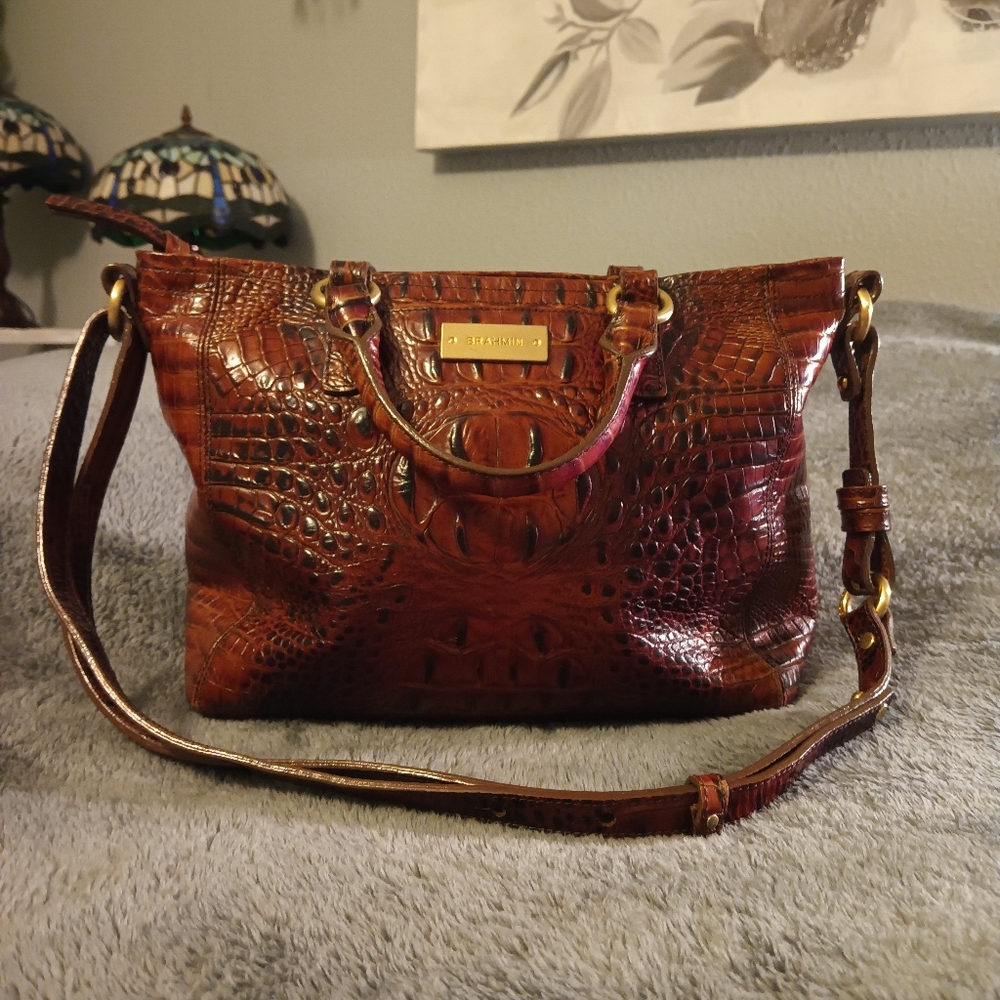 Brahmin Brown/Pecan Crocodile Embossed Leather Bag
